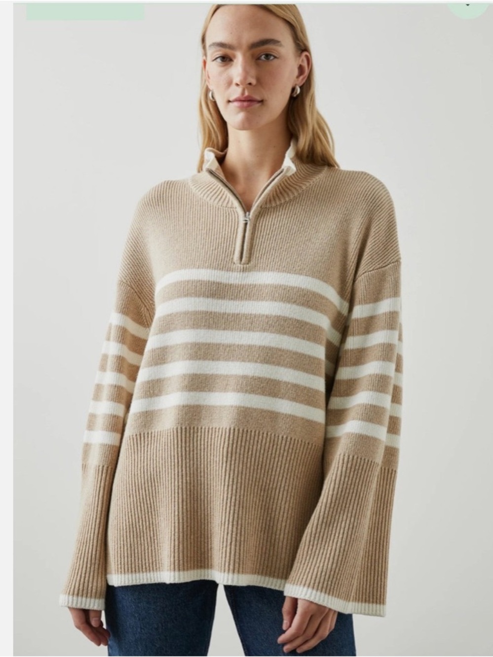 Rails Womens Tessa 1/4 Zip Striped Ribbed Pullover Sweater